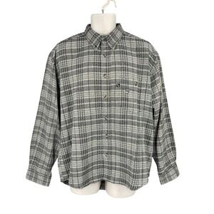 Ferruche Plaid Shirt Men Size M Preppy Retro Career Gray Button Down Long Sleeve